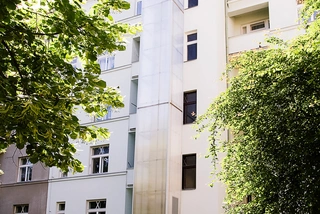 Outdoor lifts in glass shaft - 3 persons, 4 stations, Prague 6